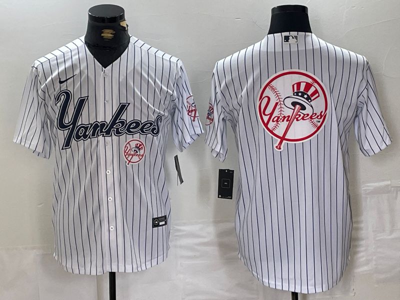 Men New York Yankees Blank White stripe Three generations joint names Nike 2024 MLB Jersey style 18->new york yankees->MLB Jersey